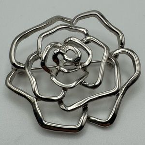 Vintage silver tone rose brooch